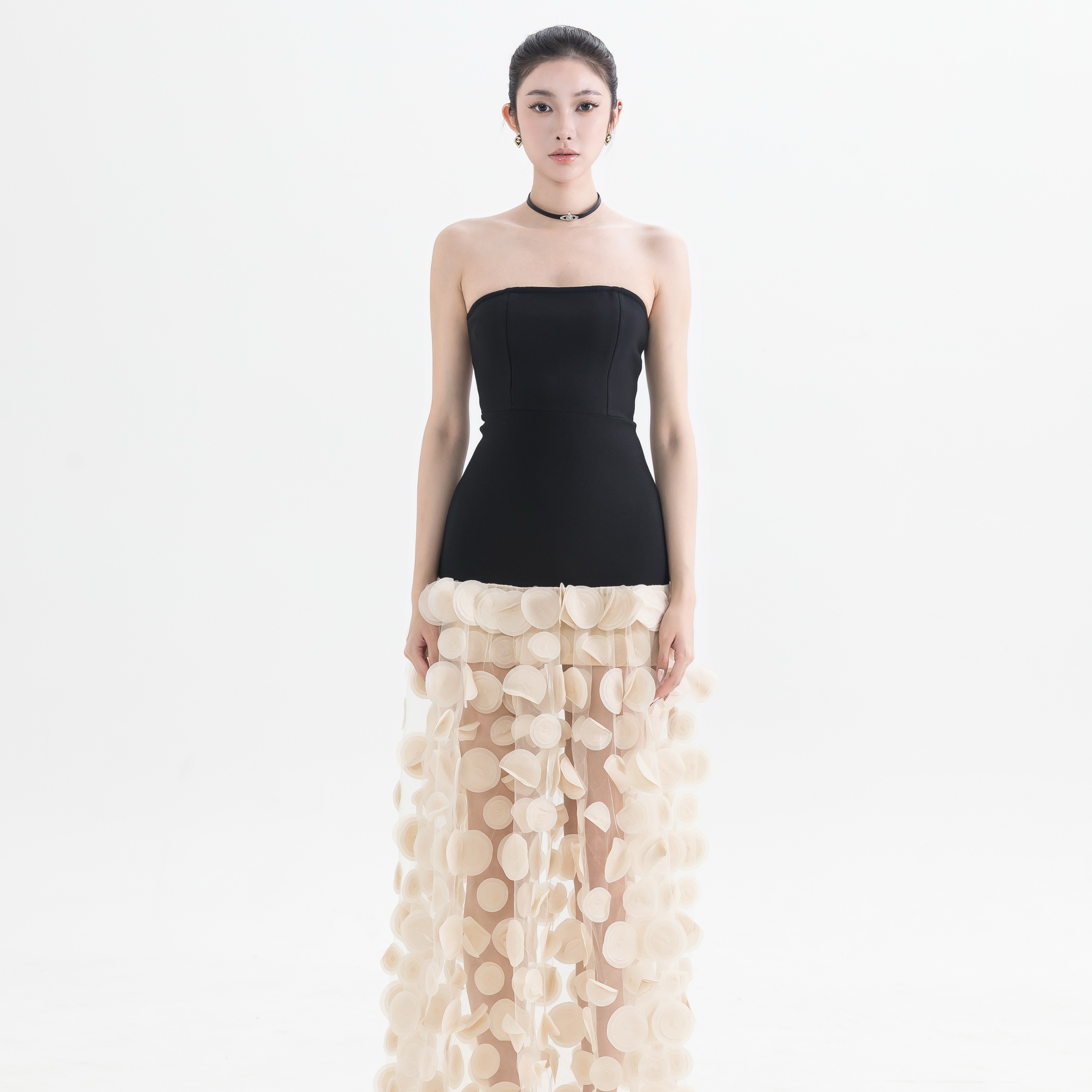 ELEGANT LORAN黑色抹胸礼服裙晚宴长裙蓬蓬裙宴会拖地裙度假裙ins