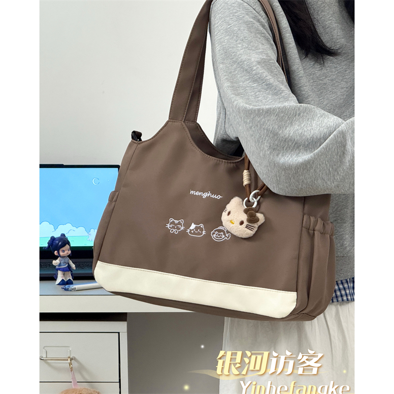 大容量新款秋冬托特包女百搭大学生上课通勤单肩包复古休闲斜挎包