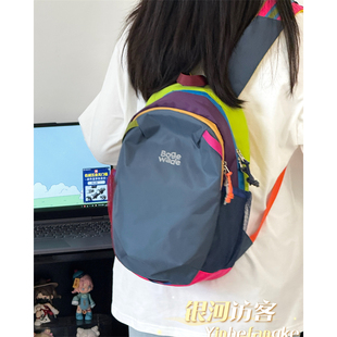小众多巴胺撞色户外小号双肩包大学生通勤旅行包儿童出游小背包潮
