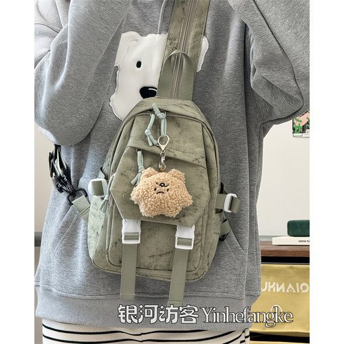 日系复古潮流男士斜挎胸包户外登山运动小型双肩包女旅行轻便背包