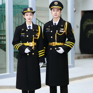 保安服毛呢大衣冬形象岗制服外套小区物业工作服男女长款加棉大衣