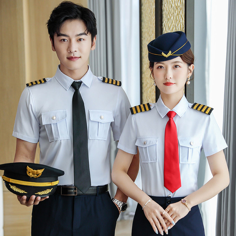 银色扣机长风衬衫航空制服