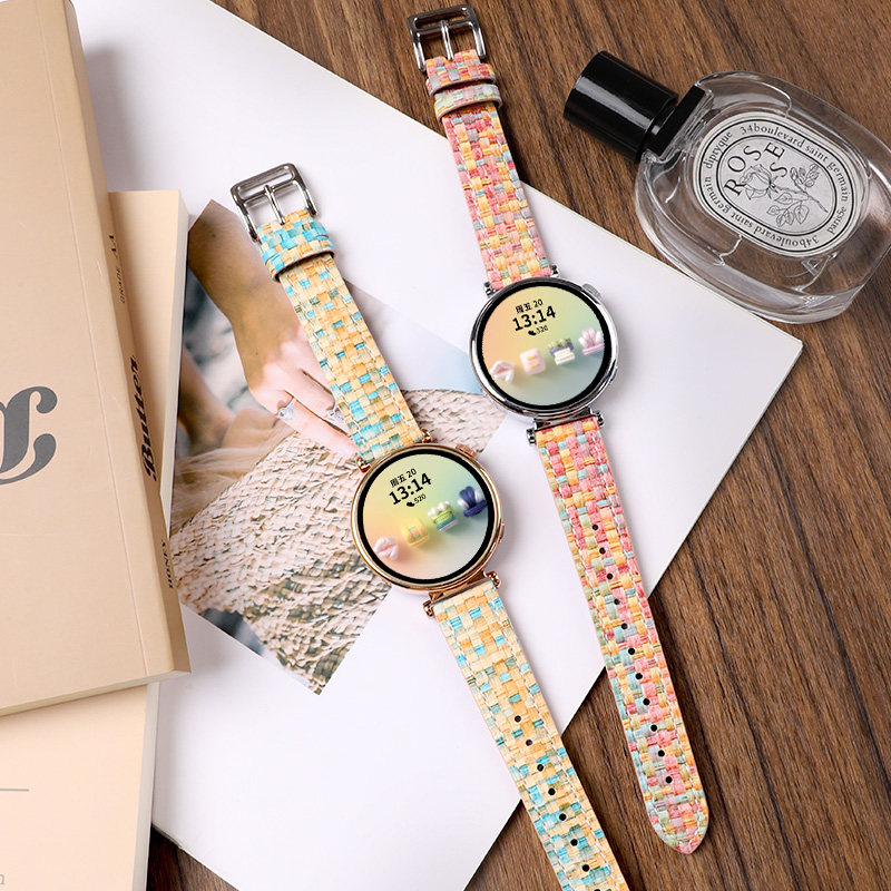 适用于OPPOWatchX2Mini小香风表带明日金全智能手表衬衫格子纹腕带x2mini皓月银ins风女款时尚真皮手链替换带