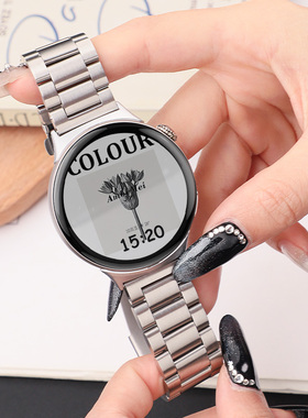 适用荣耀手表Fit金属表带活力版三珠精钢腕带fit雅致版荣耀手表gs5米兰尼斯运动手表链Ivy-B39RS防水男女表带