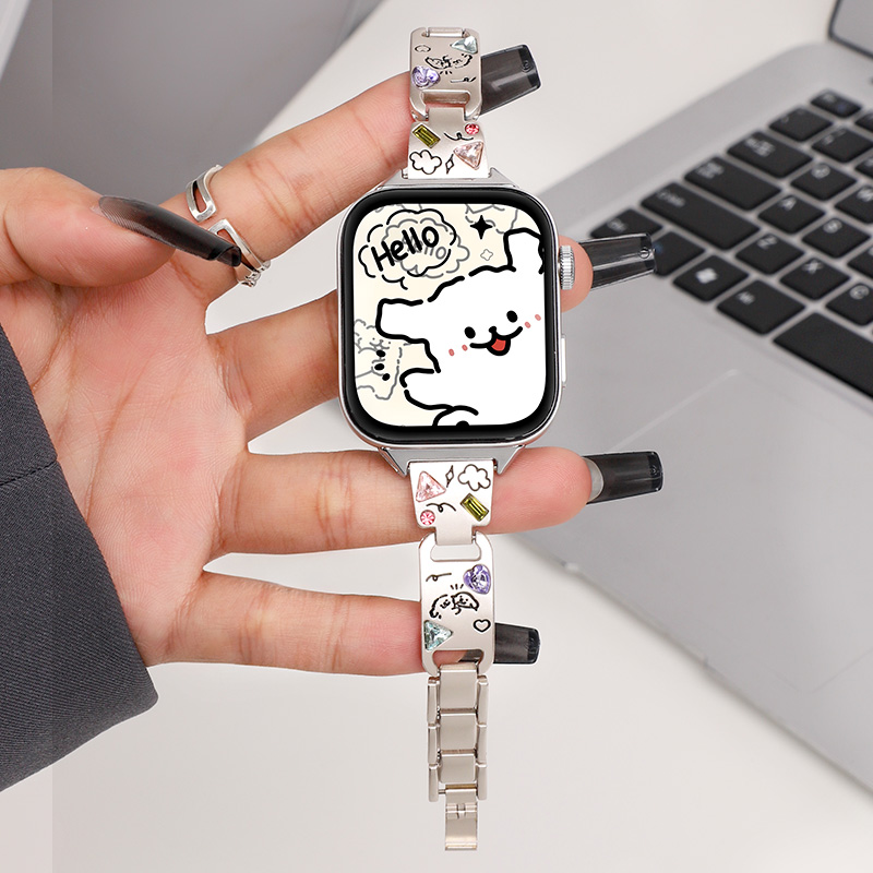适用于华为fit4小狗表带watchfit3智能运动手表狗狗镶钻个性腕带4pro通用女款ins风kt猫时尚手表链百搭替换带