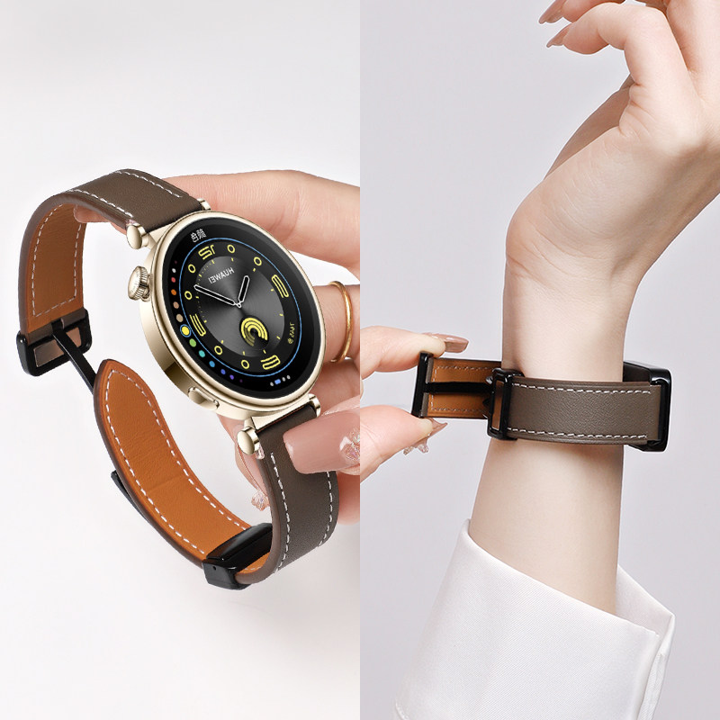 适用于OPPOWatchX2Mini真皮表带明日金全智能手表磁吸扣皮带华为gt4/gt5女款通用时尚百搭腕带透气亲肤替换带