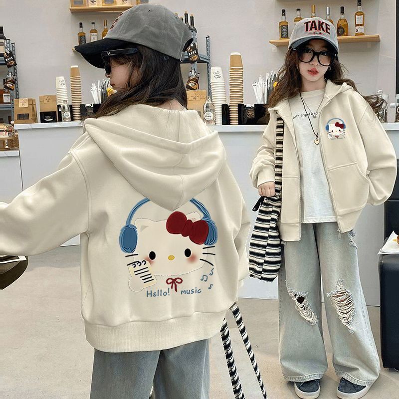 女童卫衣外套2026春秋新款中大童纯棉卡通印花开衫拉链加绒上衣潮