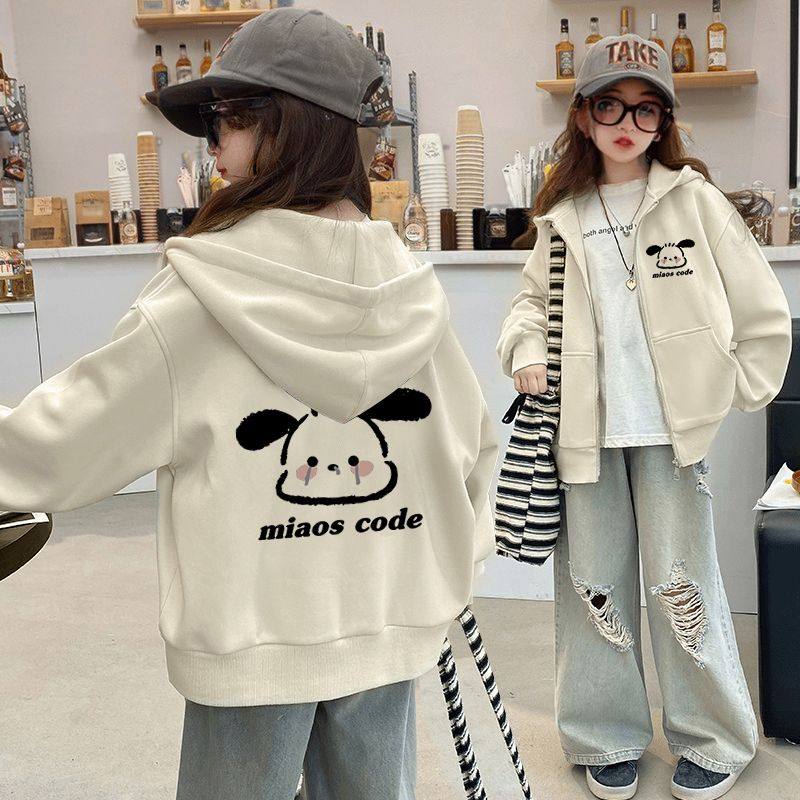 女童春装外套2026新款春秋连帽卫衣中大童卡通开衫拉链加绒上衣潮