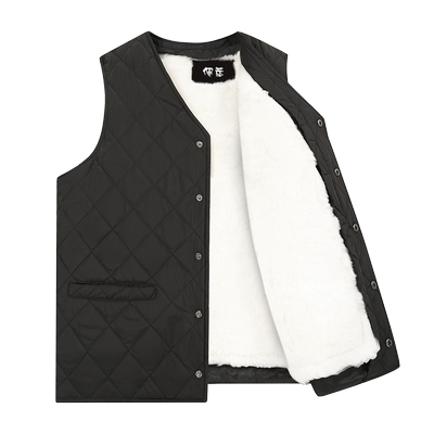 100%羊羔皮毛一体马甲男中老年