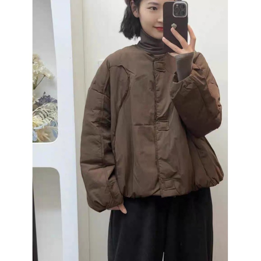 轻薄羽绒棉服女冬季新款短款保暖圆领棉衣时尚百搭加厚面包服外套