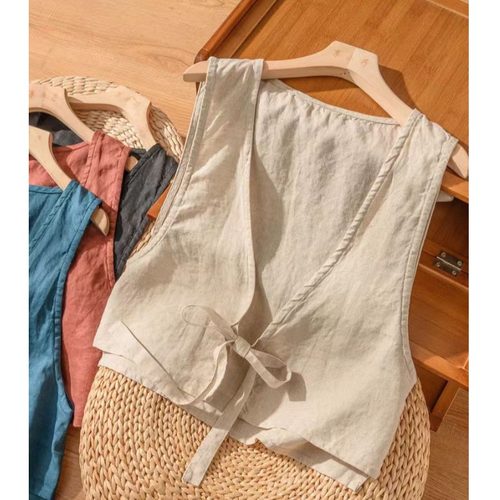 清仓捡漏亚麻马夹小背心女