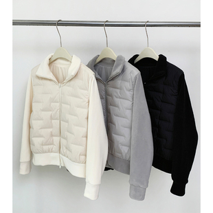 摇粒绒拼接袖 休闲夹棉保暖拉链棉服上衣潮 轻便羽绒服短外套女冬装