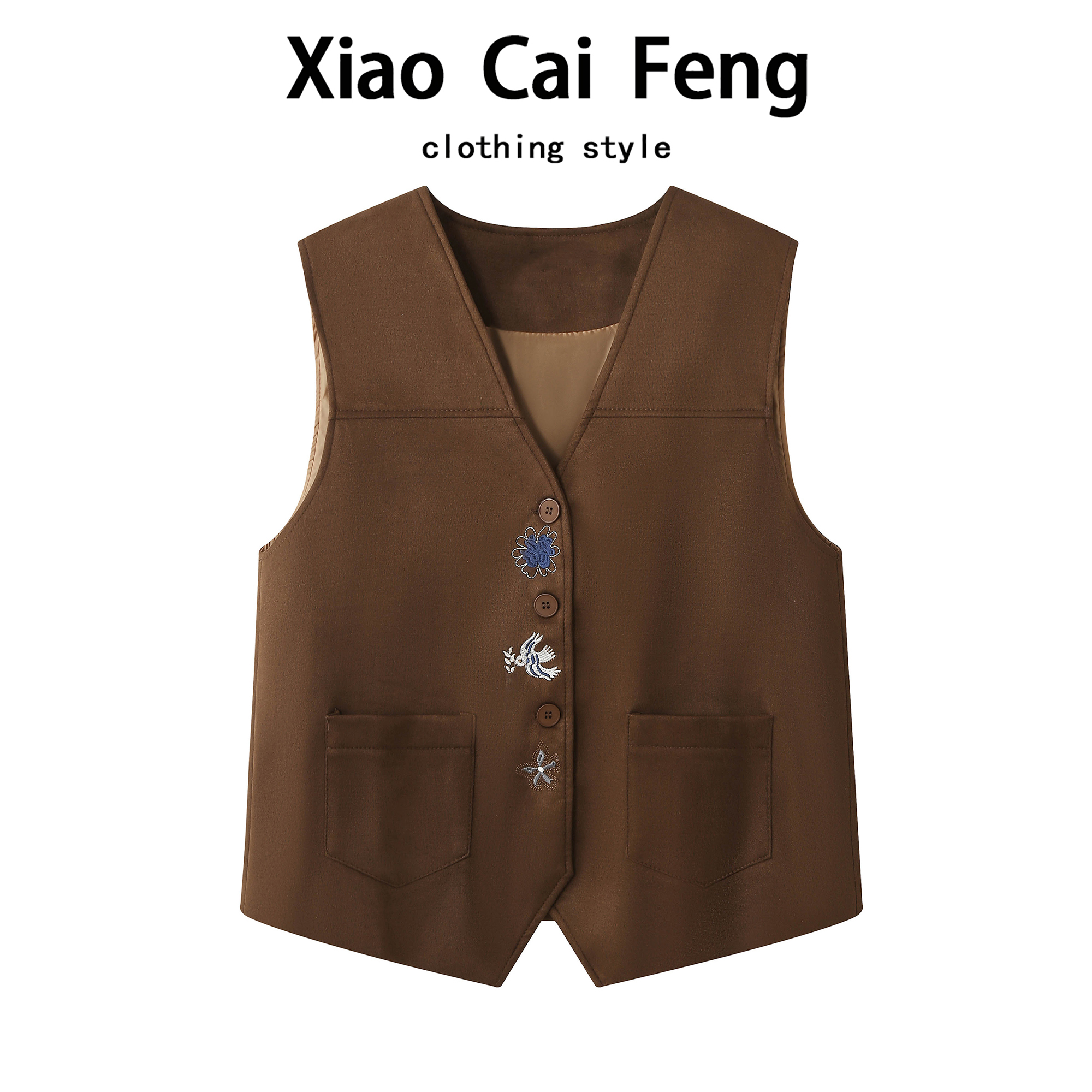 复古时髦刺绣麂皮绒马甲背心外套女春秋叠穿百搭V领坎肩别致上衣