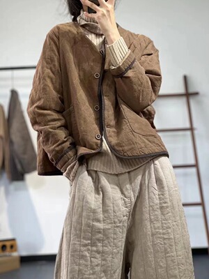 复古菱格夹棉短外套女