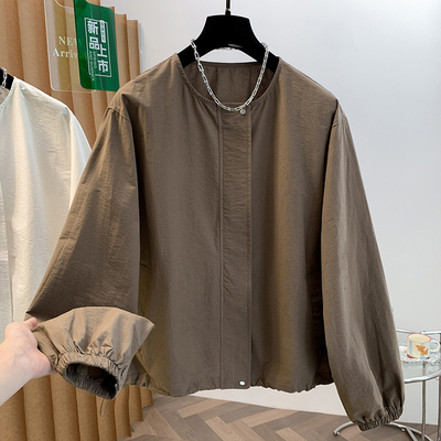 韩版简约立领长袖短外套女早秋宽松显瘦圆领拉链开衫休闲百搭外穿