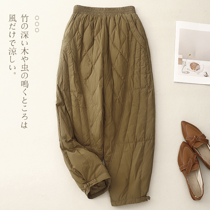 复古盘扣羽绒棉裤女冬季外穿防寒保暖灯笼裤休闲大码加棉萝卜长裤