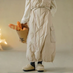 设计感工装大口袋长款夹棉半身裙女冬季加厚棉裙宽松蓬松保暖长裙