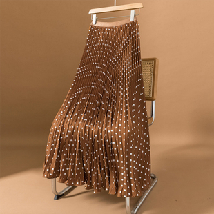 法式高腰垂感波点百褶半身裙女夏季新款宽松显瘦气质a字中长裙子