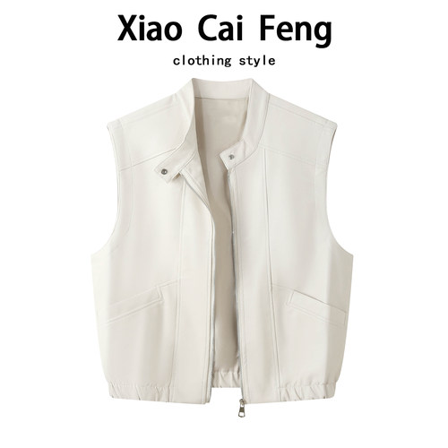 超好看无袖PU皮衣外套女春秋高级感小个子夹克上衣显瘦外搭坎肩潮