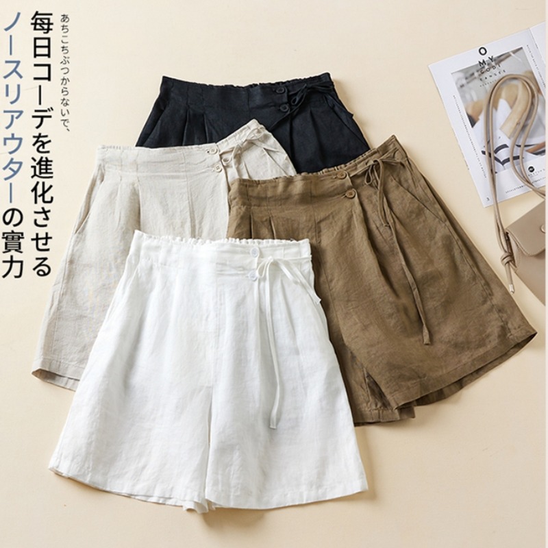 撤柜奥特莱斯清仓捡漏日系小众亚麻短裤女夏季遮胯棉麻阔腿热裤裙