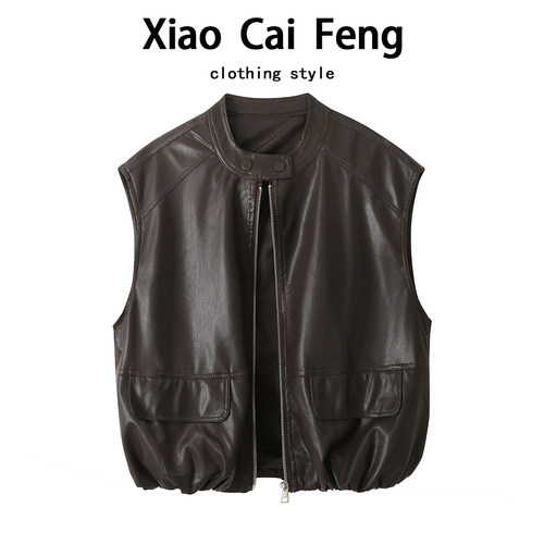 复古酷飒风机车pu皮衣马甲外套女秋装新款气质百搭坎肩夹克上衣潮