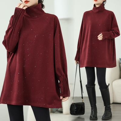 大码胖mm慵懒风双面德绒上衣女秋冬遮肉显瘦半高领中长款打底衫潮