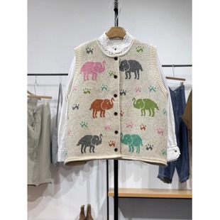 卡通小象圆领无袖 洋气减龄宽松显瘦外搭叠穿毛衣潮 针织马甲女秋装