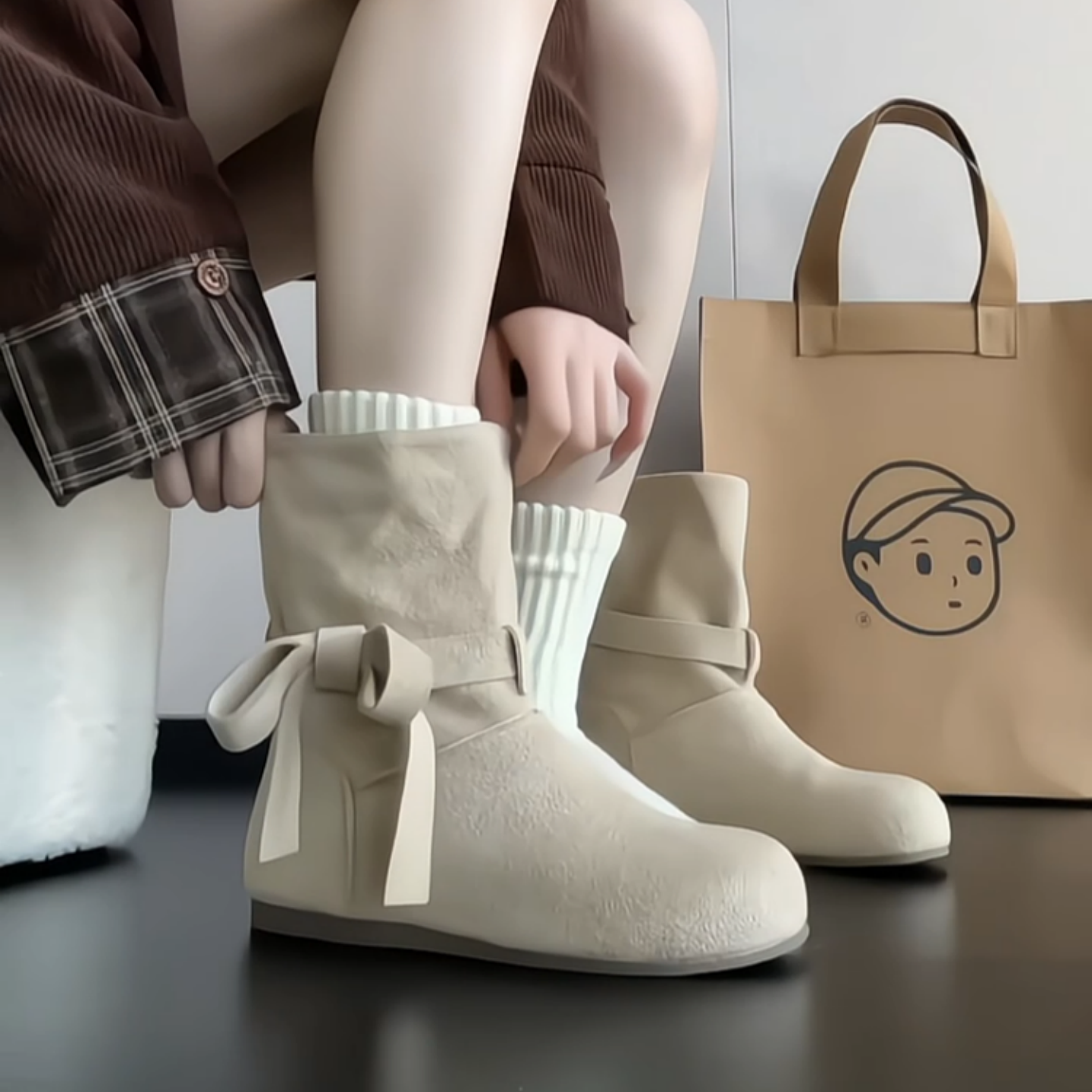 品牌特惠复古勃肯短靴女秋冬款甜美蝴蝶结百搭美拉德堆堆靴马丁靴,女鞋,时装靴,淘宝优惠券,粉丝福利购,淘宝优惠卷