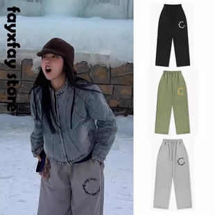 CHAPCHAP 2024春秋纯色系带质感字母印花休闲裤