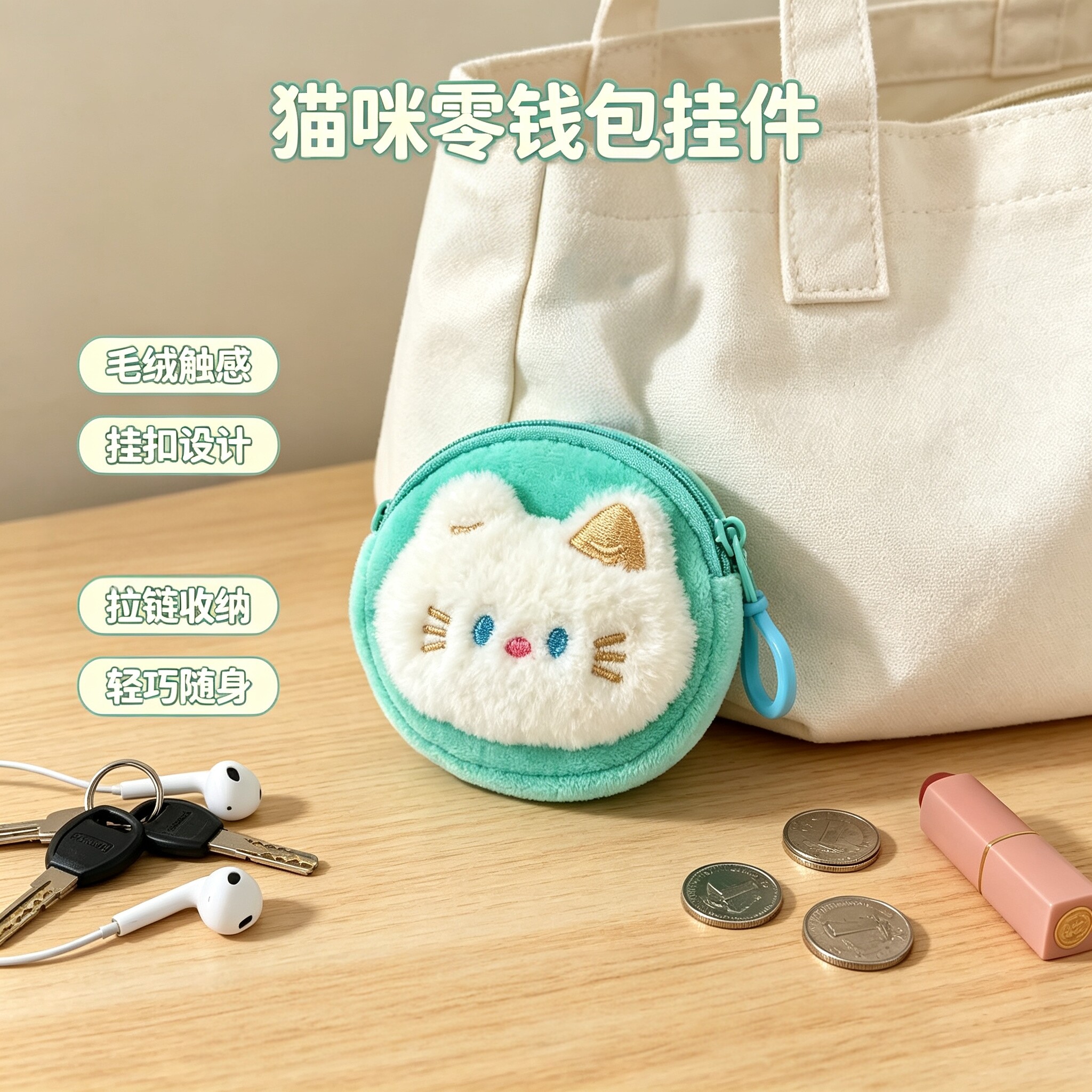 创意猫咪毛绒零钱包挂件便携