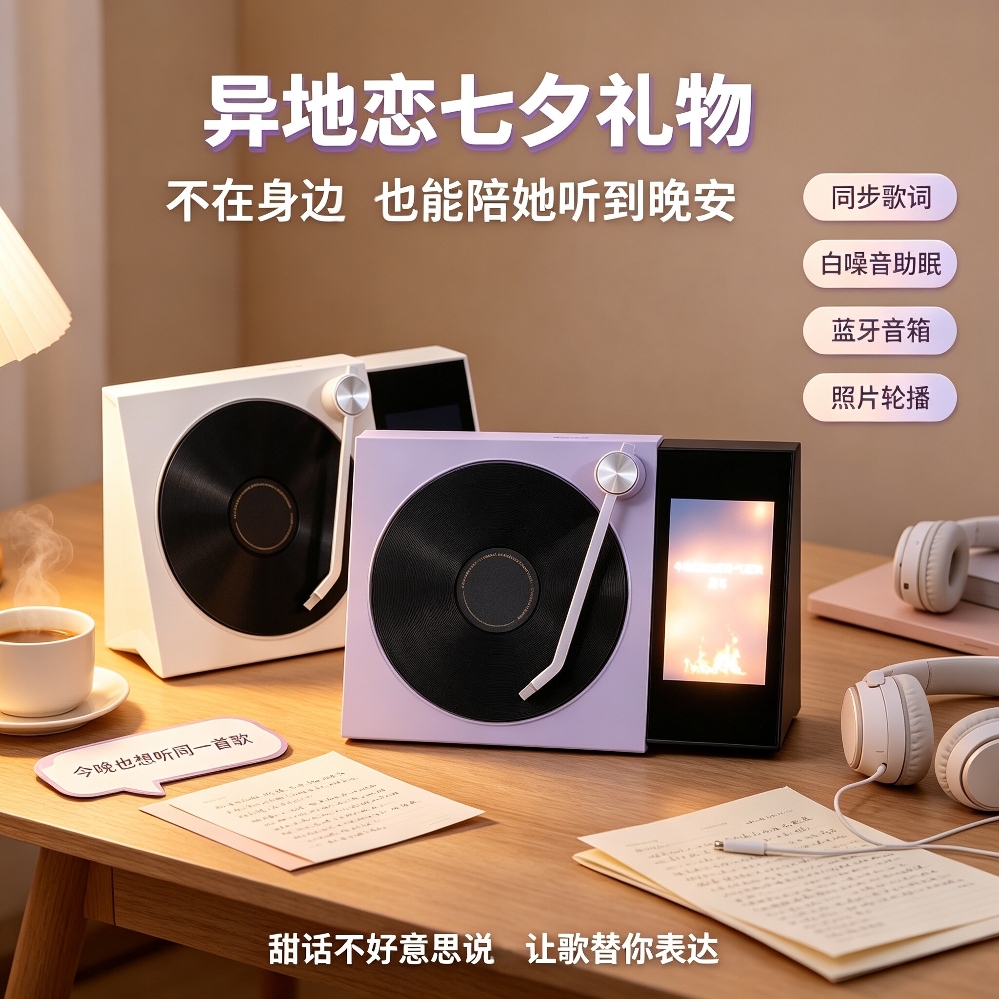 七夕生日礼物黑胶歌词音响