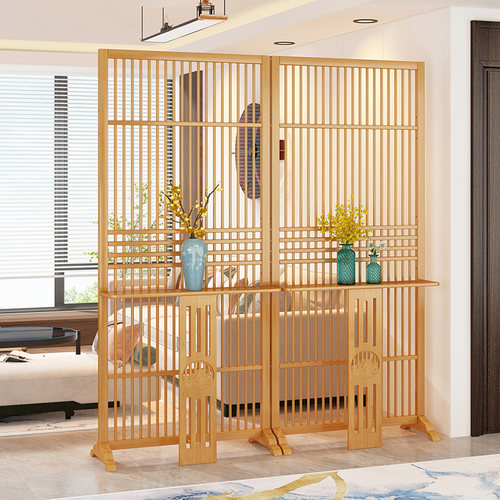 屏风隔断墙客厅进门遮挡帘新中式办公室简易置物架可移动自装栅栏