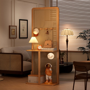 新中式屏风入户正对门隔断客厅聚财玄关遮挡藤编格栅穿堂风置物架