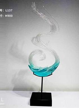 晶悦透明树脂浪花摆件雕塑客厅玄关抽象装饰艺术酒店会所大堂摆设