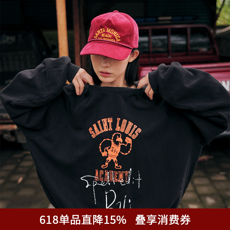 SPELLEDIT2026春季新品复古老鹰卫衣美式复古个性印花卫衣女上衣