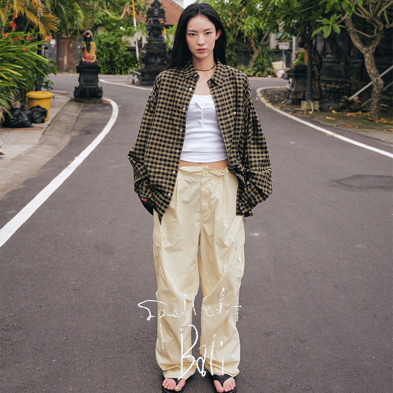 SPELLEDIT2026春季新品单褶口袋工装裤时尚街头风宽松休闲裤女