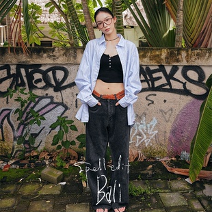 舒适休闲宽松棉长袖 撞色条纹衬衫 上衣女 新品 SPELLEDIT2026年春季