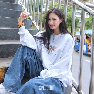 上衣女 复古马拉松卫衣宽松慵懒简约长袖 SPELLEDIT2025年春季 新品