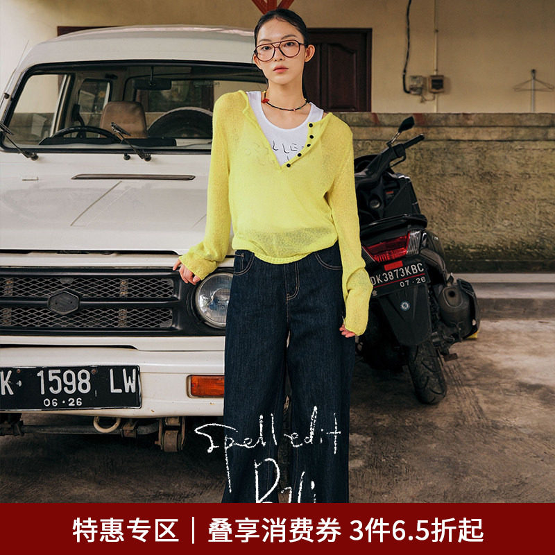 SPELLEDIT2026年新品亨利领针织衫薄款微透罩衫休闲上衣女