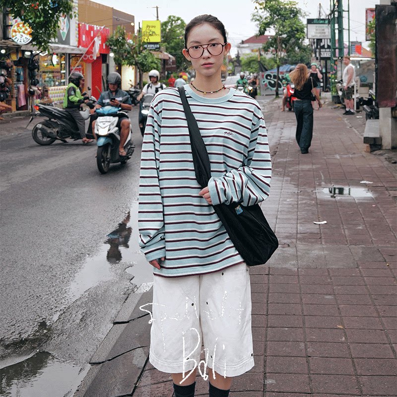 SPELLEDIT2026年春季新品撞色条纹长袖T恤休闲复古风上衣宽松女装