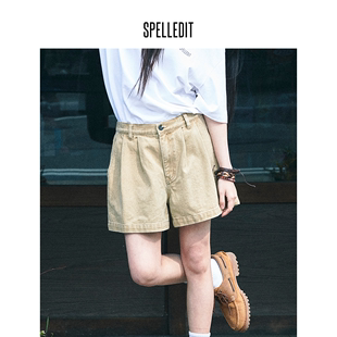 韩版 SPELLEDIT2024夏季 捏褶松紧腰短裤 通勤潮流女 新款 休闲时尚