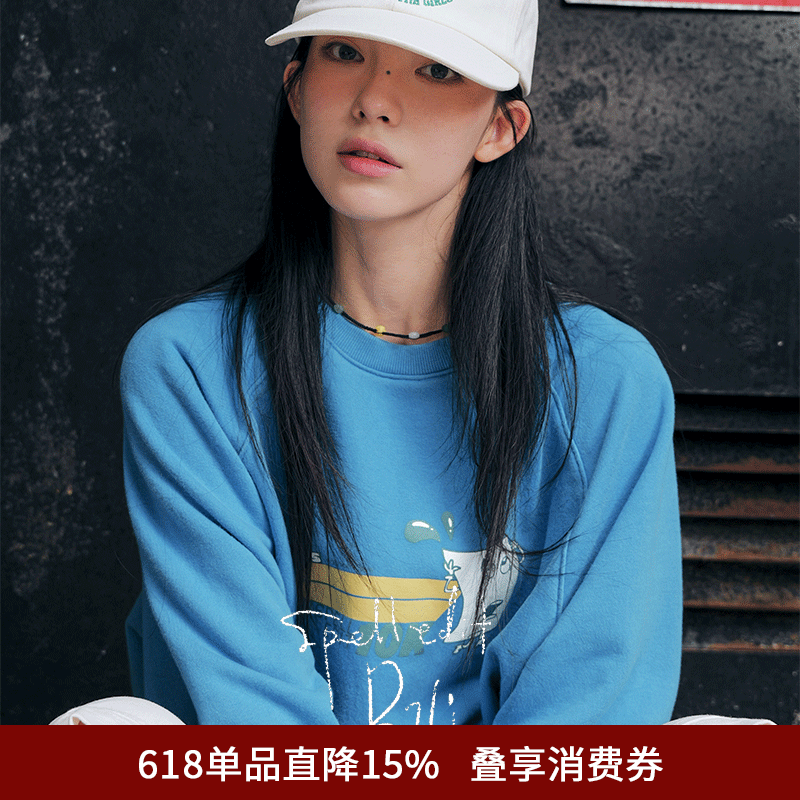 SPELLEDIT2026春季新品10K卫衣韩版宽松百搭上衣个性印花设计感女