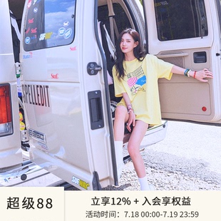 印花寬松短袖 SPELLEDIT2025年夏季 新品 泳池度假T恤時尚 上衣女 薄款