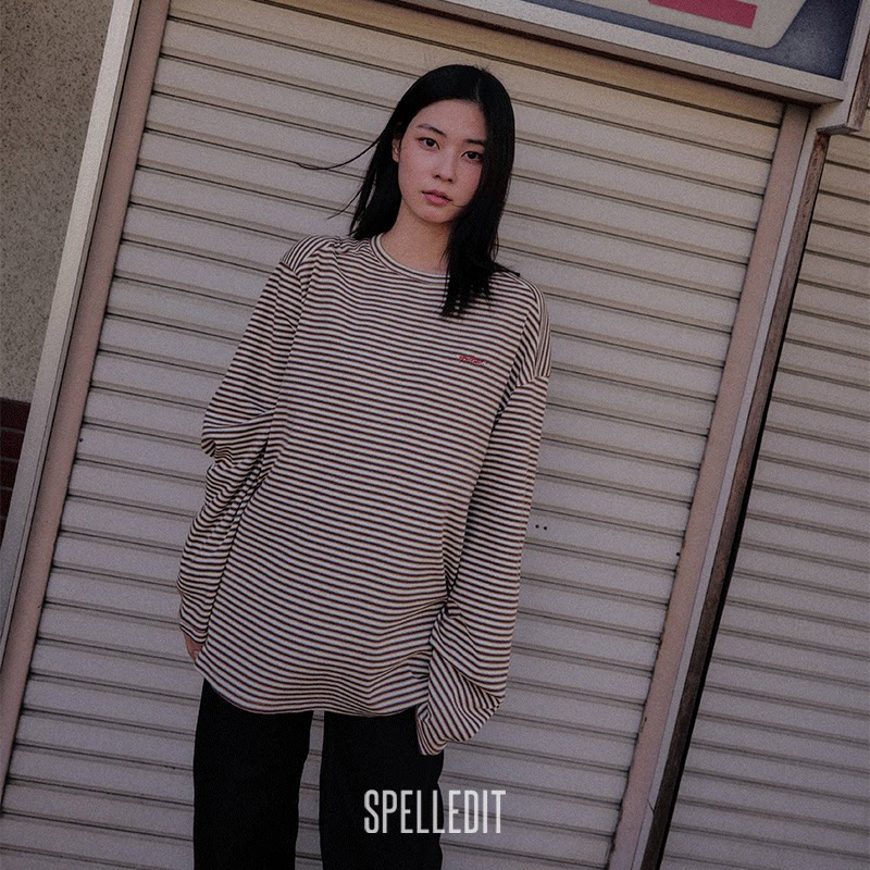 SPELLEDIT2025冬季新品条纹宽松长袖T恤韩版休闲简约基础款上衣女