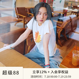 棉短袖 SPELLEDIT2025夏季 印花宽松薄款 新品 上衣女 夏日烈阳T恤时尚