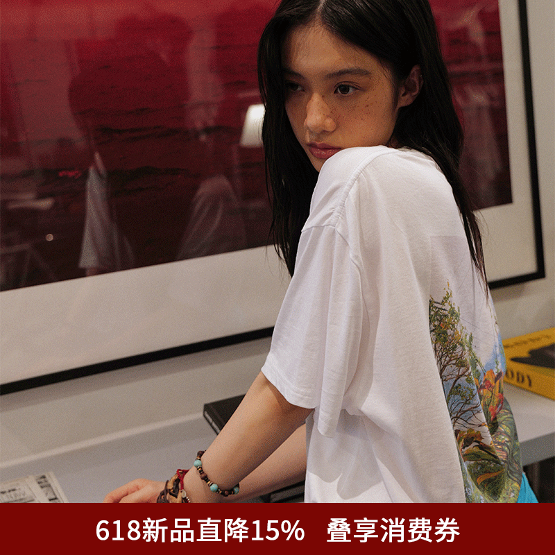 SPELLEDIT2026夏季新品小花风景T恤韩版时尚宽松短袖印花上衣女