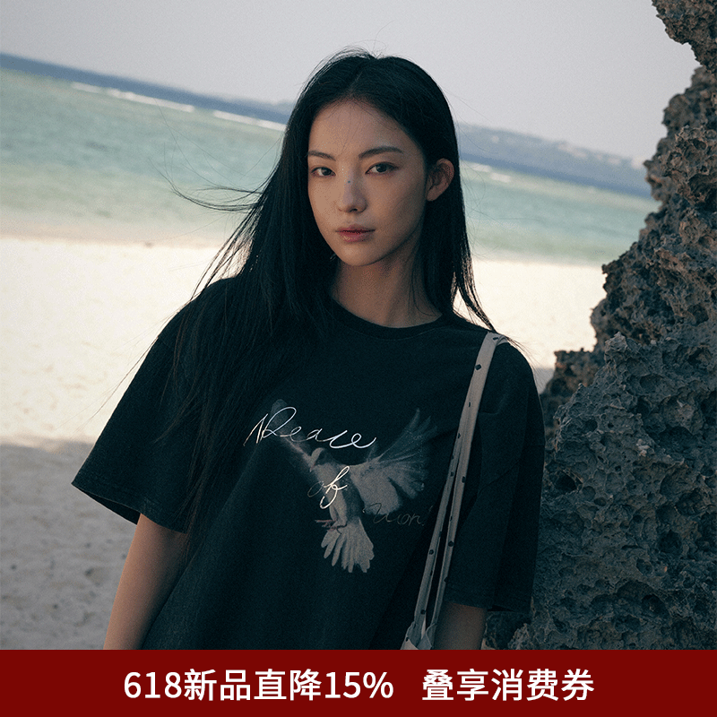 SPELLEDIT2026夏季新品和平鸽T恤宽松个性复古印花短袖女装上衣