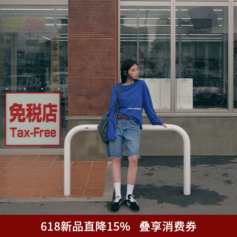 SPELLEDIT2026夏季新品喷绘五分牛仔裤韩版水洗宽松休闲裤子女