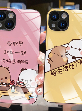 新款玻璃可爱超薄一二布布情侣手机壳任意机型定制适用红米K30至尊VIVOIQOO10NEO7小米14苹果16promaxOPPOA95