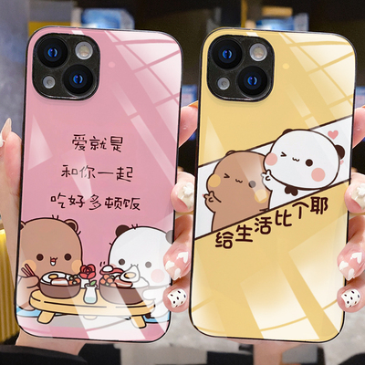 新款玻璃可爱超薄一二布布情侣手机壳任意机型定制适用红米K30至尊VIVOIQOO10NEO7小米14苹果16promaxOPPOA95